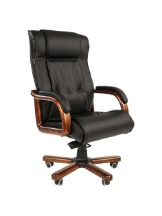 Кресло из натуральной кожи Chairman CH 653, дерево, черное, 7001203