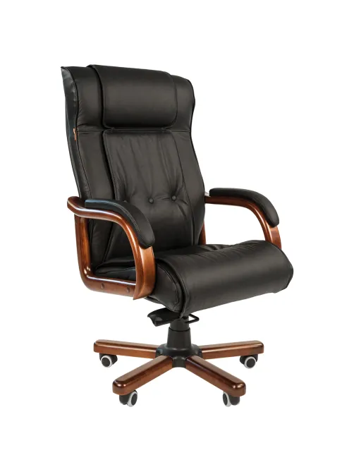 Кресло из натуральной кожи Chairman CH 653, дерево, черное, 7001203