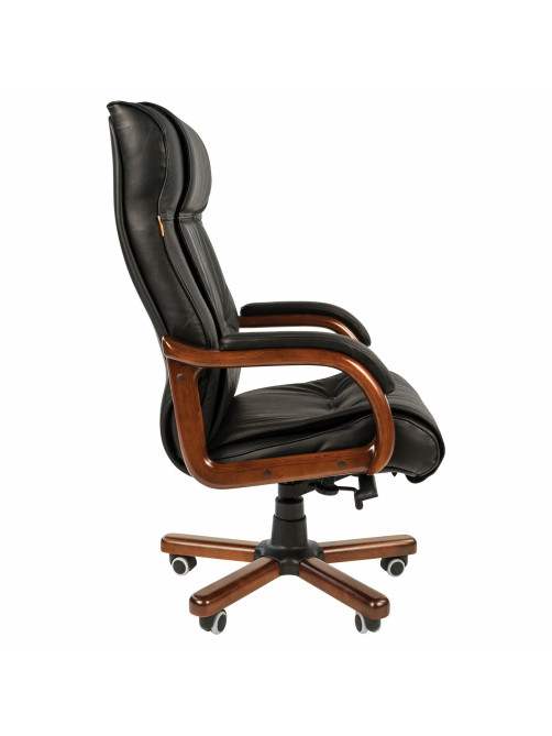 Кресло из натуральной кожи Chairman CH 653, дерево, черное, 7001203