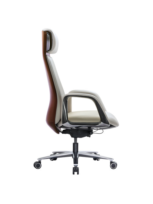 Кресло HAWASAN (ХАВАСАН) PREMIUM EX-820, синхромеханизм, слайдер, экокожа, белое/коричневое, 533237