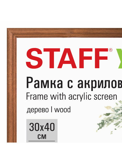 Рамка 30х40 см небьющаяся, КОМПЛЕКТ 2 штуки, багет 17 мм, дерево, STAFF 