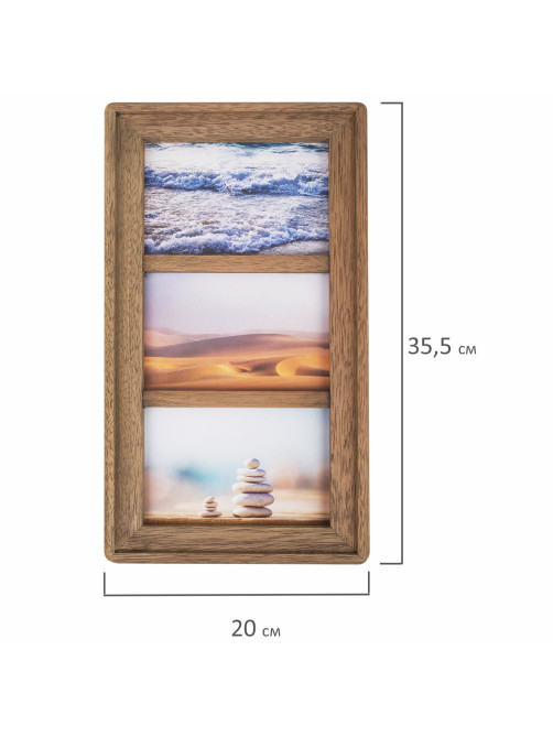 Рамка из мангового дерева BRAUBERG LOFT TRINITY, 3 фото 10х15 см, стекло, 20х35,5 см, 391282