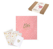 Фотоальбом-анкета детский 23х25 см, 32 листа, стикеры, открытка, конверт, розовый бархат, BRAUBERG, 391419