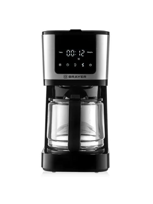 Кофеварка капельная BRAYER BR1125, 900 Вт, объем 1,25 л, LED-дисплей, термокружка в ПОДАРОК, черная