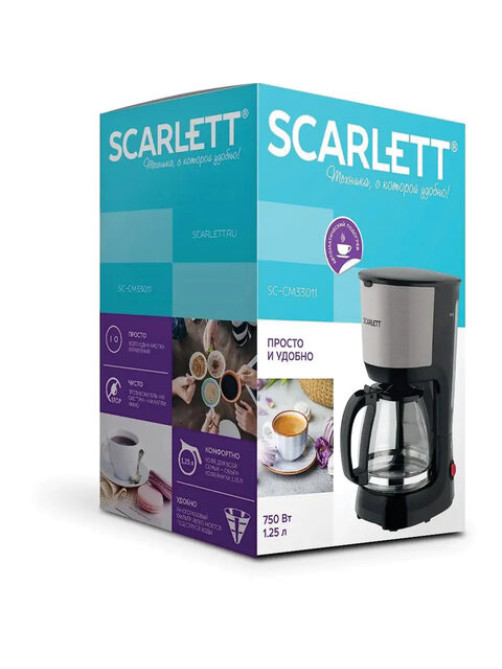 Кофеварка капельная SCARLETT SC-CM33011, 750 Вт, объем 1,25 л, подогрев, пластик, черный