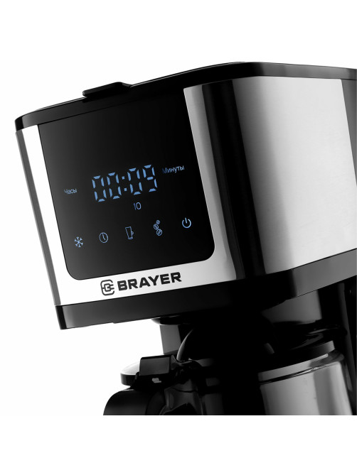 Кофеварка капельная BRAYER BR1125, 900 Вт, объем 1,25 л, LED-дисплей, термокружка в ПОДАРОК, черная