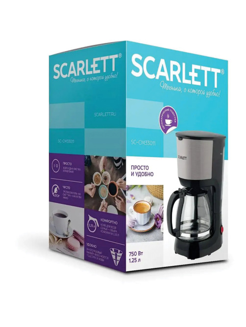 Кофеварка капельная SCARLETT SC-CM33011, 750 Вт, объем 1,25 л, подогрев, пластик, черный
