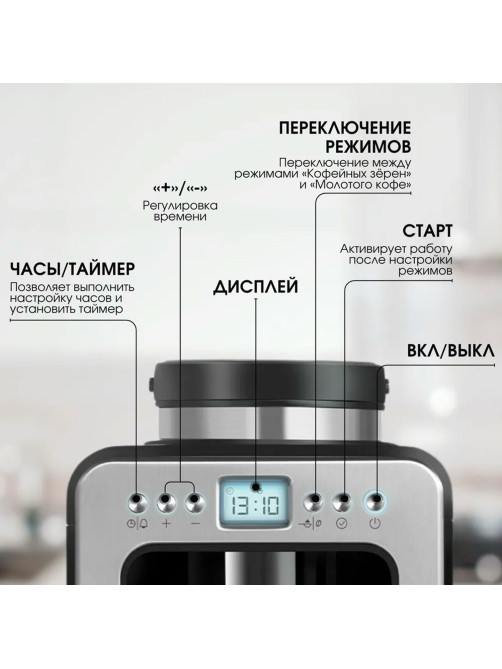 Кофеварка капельная с кофемолкой BQ (БИ-КЬЮ) CM7001, 600 Вт, объем 0,6 л, поддержание температуры, 86199509