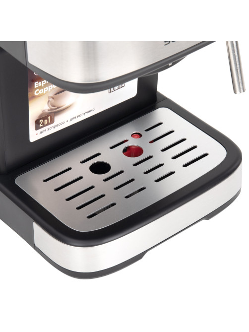 Кофеварка рожковая ручной капучинатор SONNEN CM8501, 1100 Вт, 1,5 л, 15 бар, черная/серебро, 456335