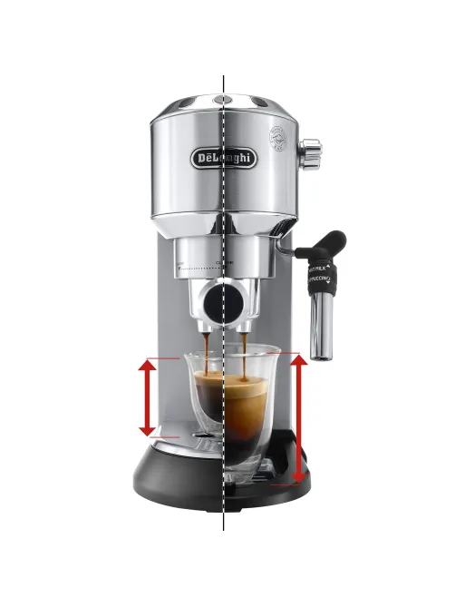 Кофеварка рожковая DELONGHI Dedica EC685.M, 1350 Вт, объем 1,1 л, ручной капучинатор, металлик