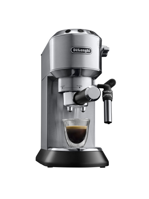 Кофеварка рожковая DELONGHI Dedica EC685.M, 1350 Вт, объем 1,1 л, ручной капучинатор, металлик