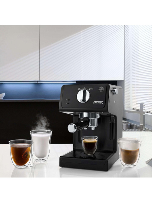 Кофеварка рожковая DELONGHI ECP31.21, 1100 Вт, объем 1 л, ручной капучинатор, черная