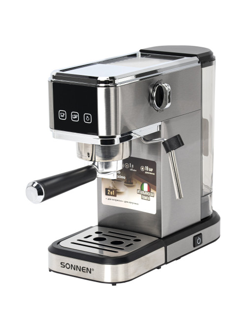 Кофеварка рожковая SONNEN CM-2033, ручной капучинатор, сенсор, 1 л, 1350 Вт, 19 бар, 457883