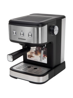Кофеварка рожковая ручной капучинатор SONNEN CM8501, 1100 Вт, 1,5 л, 15 бар, черная/серебро, 456335