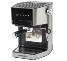 Кофеварка рожковая с дисплеем SONNEN CM-2066, ручной капучинатор, сенсор, 1 л, 950 Вт, 19 бар, 457882