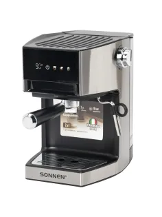 Кофеварка рожковая с дисплеем SONNEN CM-2066, ручной капучинатор, сенсор, 1 л, 950 Вт, 19 бар, 457882