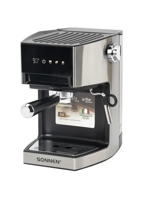 Кофеварка рожковая с дисплеем SONNEN CM-2066, ручной капучинатор, сенсор, 1 л, 950 Вт, 19 бар, 457882