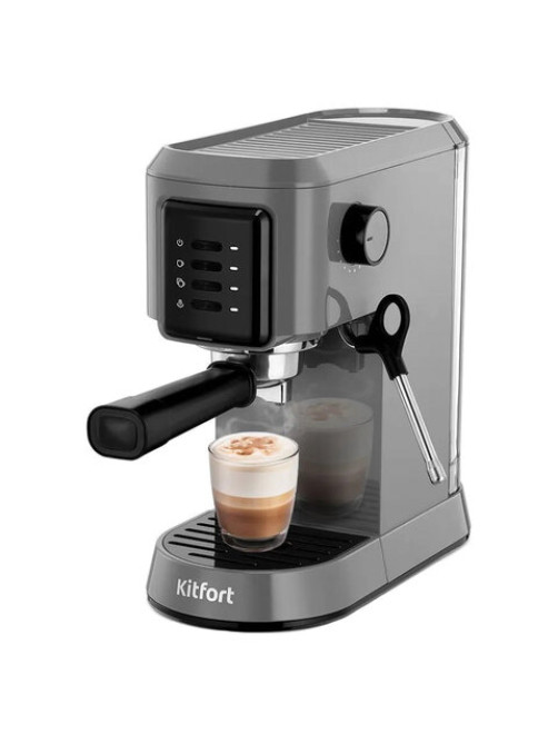 Кофеварка рожковая KITFORT КТ-7293, 1050 Вт, объем 1,5 л, 15 бар, ручной капучинатор, серебристая