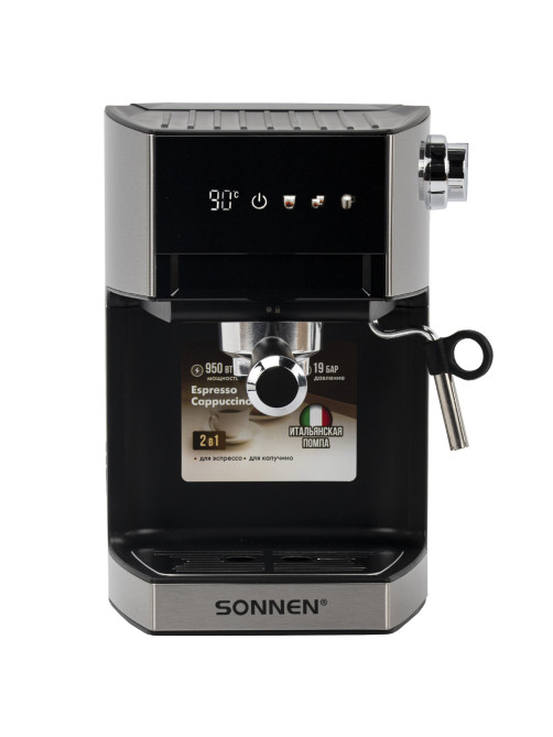 Кофеварка рожковая с дисплеем SONNEN CM-2066, ручной капучинатор, сенсор, 1 л, 950 Вт, 19 бар, 457882