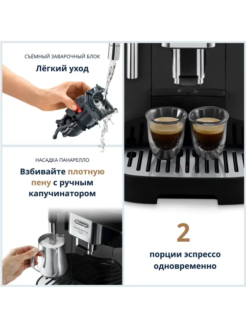 Кофемашина DELONGHI Magnifica Evo ECAM290.22.B, 1450 Вт, объем 1,8 л, ручной капучинатор, черная