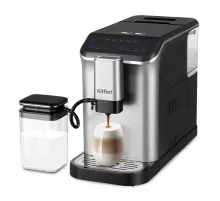Кофемашина KITFORT КТ-7166, 1350 Вт, объем 1,5 л, для зерен 200 г, автокапучинатор, серебристая