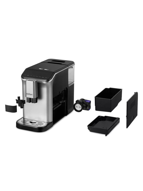 Кофемашина KITFORT КТ-7166, 1350 Вт, объем 1,5 л, для зерен 200 г, автокапучинатор, серебристая