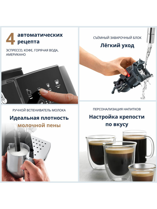 Кофемашина DELONGHI Magnifica Start ECAM220.22.GB, 1450 Вт, объем 1,8 л, ручной капучинатор, черная
