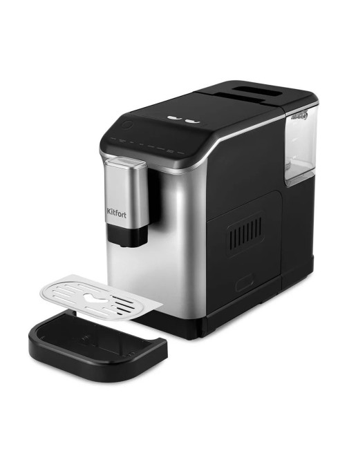 Кофемашина KITFORT КТ-7166, 1350 Вт, объем 1,5 л, для зерен 200 г, автокапучинатор, серебристая
