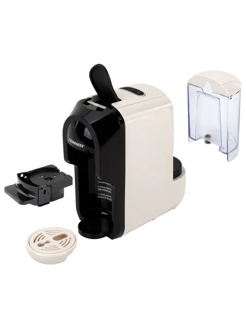 Кофемашина капсульная 3 в 1 для молотого кофе и капсул DOLCE GUSTO и NESPRESSO, SONNEN CM510B, 1450 Вт, 0,6 л, бежевая, 457338