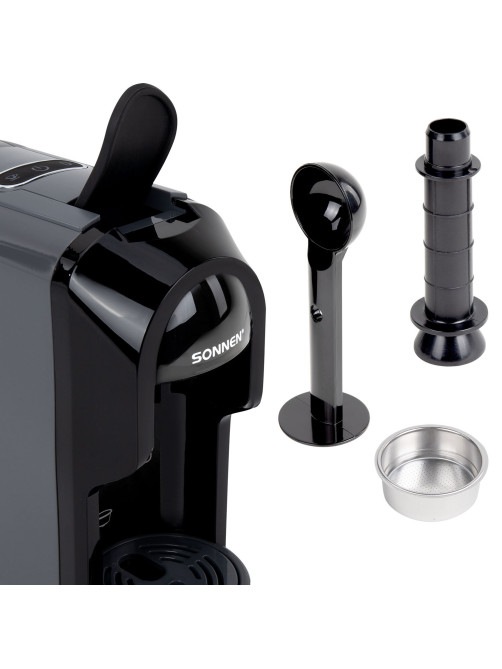 Кофемашина капсульная 3 в 1 для молотого кофе и капсул DOLCE GUSTO и NESPRESSO, SONNEN CM510G, 1450 Вт, 0,6 л, графит, 457339