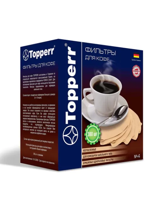 Фильтр TOPPERR №4 для кофеварок, бумажный, неотбеленный, 300 штук, 3047