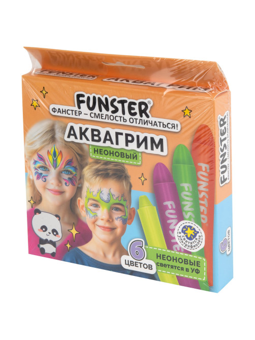 Аквагрим для лица и тела, 6 НЕОНОВЫХ цветов, FUNSTER (ФАНСТЕР), легко смываются, 192573