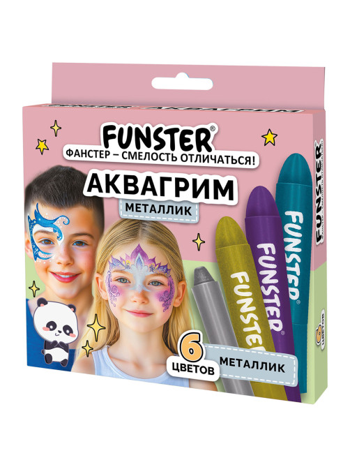 Аквагрим для лица и тела, 6 цветов МЕТАЛЛИК, FUNSTER (ФАНСТЕР), легко смываются, 192574