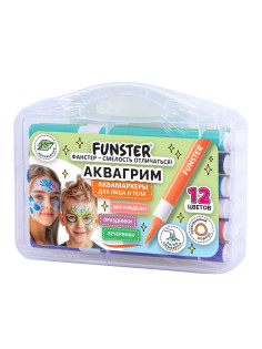 Аквагрим аквамаркеры для лица и тела, 12 цветов, FUNSTER (ФАНСТЕР), пластиковый кейс, 152609