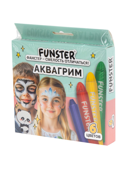 Аквагрим для лица и тела, 6 ярких цветов, FUNSTER (ФАНСТЕР), легко смываются, 192571