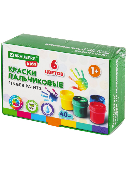 Краски пальчиковые для малышей от 1 года, КЛАССИКА, 6 цветов по 40 мл, BRAUBERG KIDS, 192396
