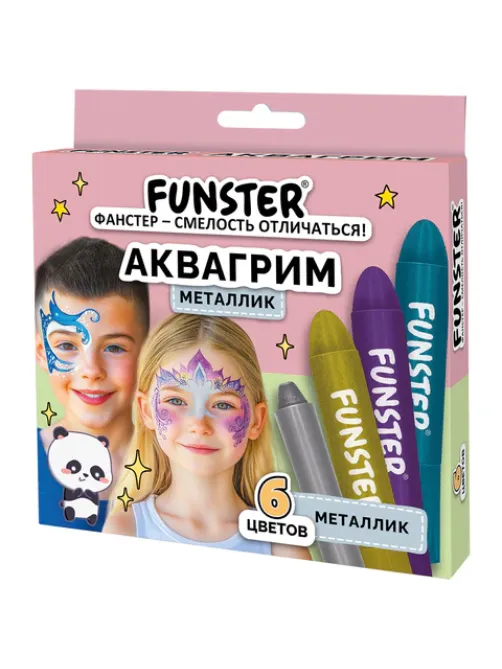 Аквагрим для лица и тела, 6 цветов МЕТАЛЛИК, FUNSTER (ФАНСТЕР), легко смываются, 192574