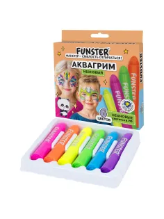 Аквагрим для лица и тела, 6 НЕОНОВЫХ цветов, FUNSTER (ФАНСТЕР), легко смываются, 192573