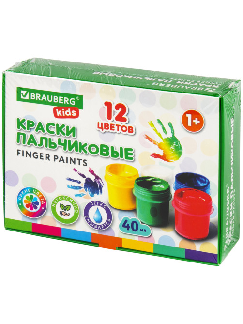 Краски пальчиковые для малышей от 1 года, КЛАССИКА, 12 цветов по 40 мл, BRAUBERG KIDS, 192397