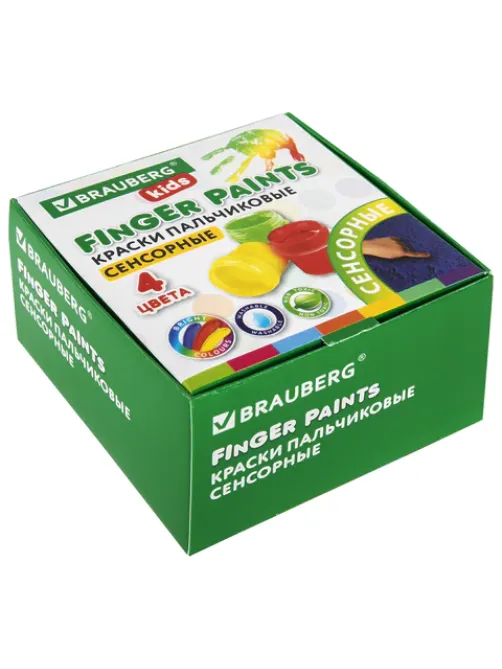 Краски пальчиковые сенсорные для малышей от 1 года, 4 цвета по 40 мл, BRAUBERG KIDS, 192280