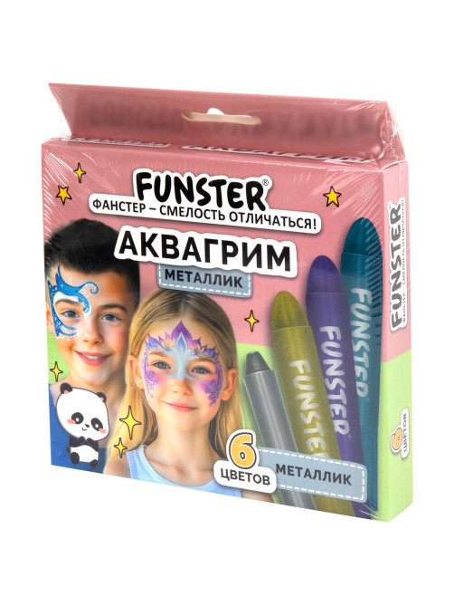 Аквагрим для лица и тела, 6 цветов МЕТАЛЛИК, FUNSTER (ФАНСТЕР), легко смываются, 192574