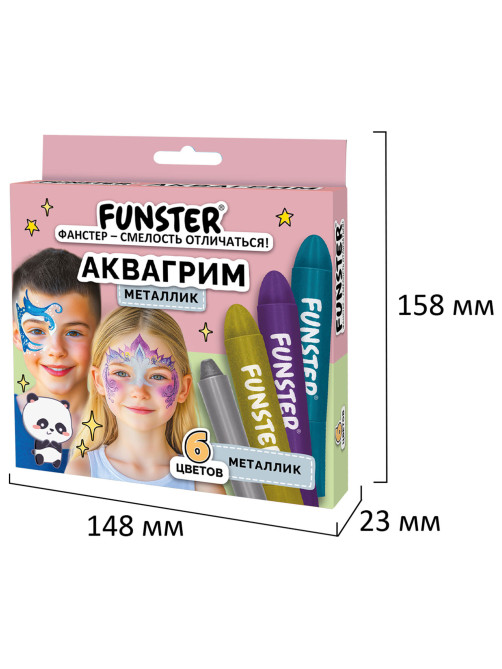 Аквагрим для лица и тела, 6 цветов МЕТАЛЛИК, FUNSTER (ФАНСТЕР), легко смываются, 192574