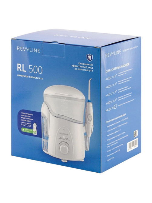 Ирригатор для полости рта REVYLINE RL 500, стационарный, емкость резервуара 0,6 л, 7 насадок, белый