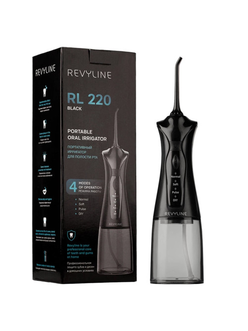 Ирригатор для полости рта REVYLINE RL 220, емкость резервуара 0,3 л, 2 насадки, черный, 7944