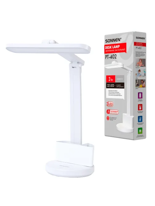 Настольная лампа / светильник беспроводная SONNEN PT-402, органайзер, USB, LED, 3 Вт, 3 режима, 238782