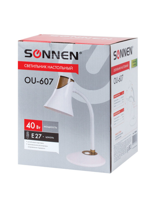 Настольная лампа / светильник SONNEN OU-607, на подставке, цоколь Е27, белый/коричневый, 236680