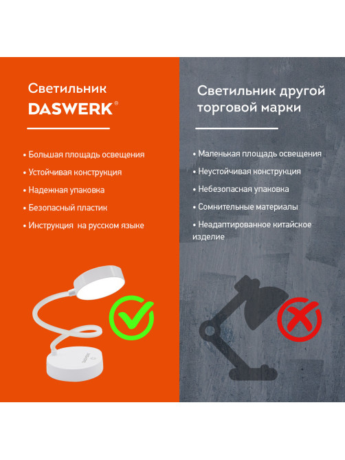 Настольная лампа / светильник портативная, LED, 3 Вт, белый, DASWERK (ДАСВЕРК), 237990