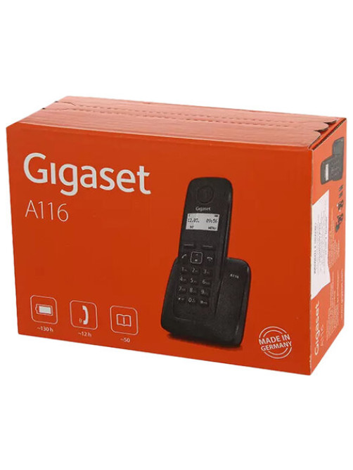Радиотелефон GIGASET A116, память 50 номеров, АОН, повтор, часы, черный, S30852H2801S301