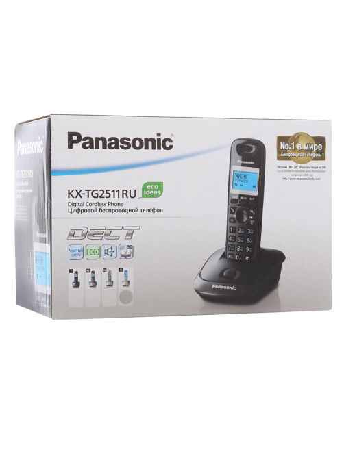 Радиотелефон PANASONIC KX-TG2511RUN, память 50 номеров, АОН, повтор, спикерфон, полифония, радиус 10-100 м, цвет платиновый