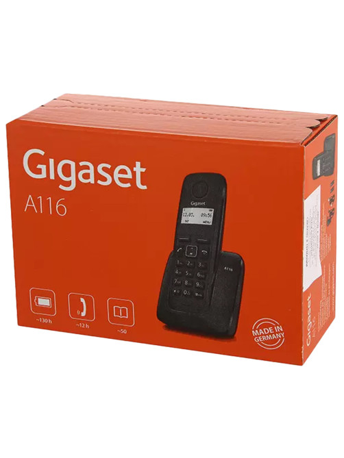 Радиотелефон GIGASET A116, память 50 номеров, АОН, повтор, часы, черный, S30852H2801S301